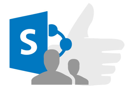 SharePoint logo, thumbs up and people