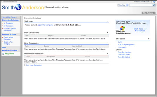 Discussion Database template screenshot