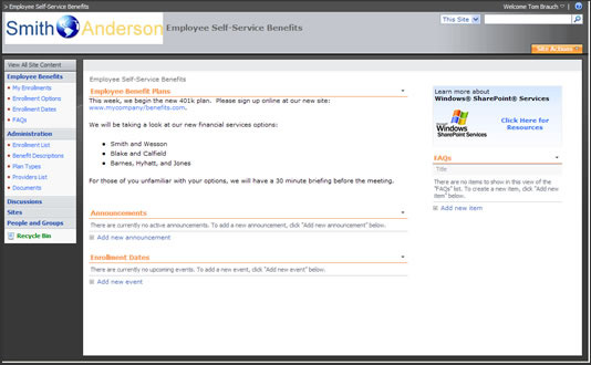 Employee Self-Service Benefits template screenshot