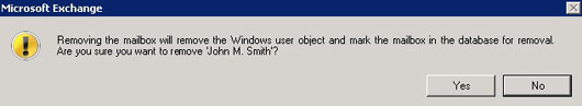 Exchange 2010 Delete Mailbox screenshot #3B: Confirm Mailbox deleted