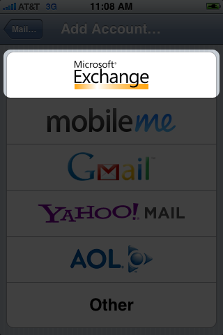 Exchange on iPhone Setup Step 4 screenshot