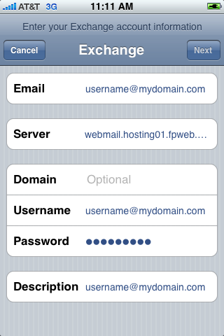 Exchange on iPhone Setup Step 5 screenshot