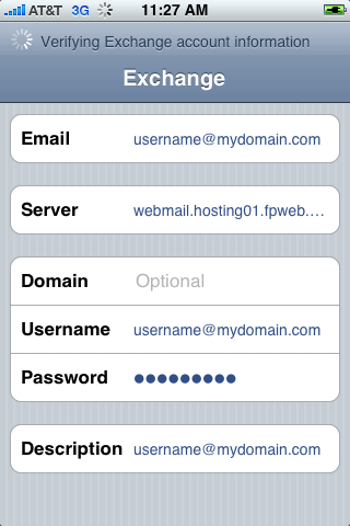 Exchange on iPhone Setup Step 7 screenshot