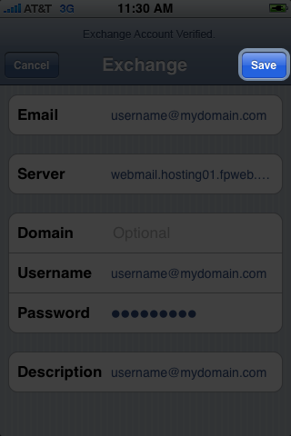 Exchange on iPhone Setup Step 8 screenshot