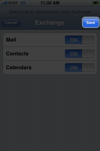 Exchange on iPhone Setup Step 9 screenshot