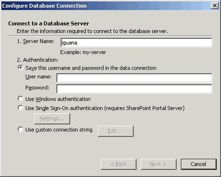 FrontPage - Configure Database Connection