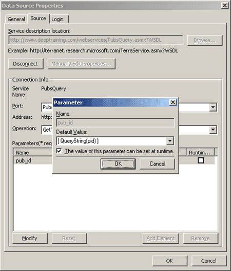 FrontPage - Set Parameters for Data Source