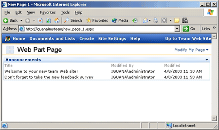 FrontPage 2003 - Page With Announcements
