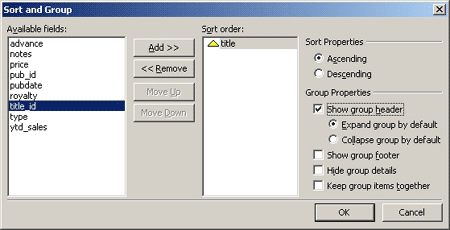 FrontPage - Data Source Sort and Group