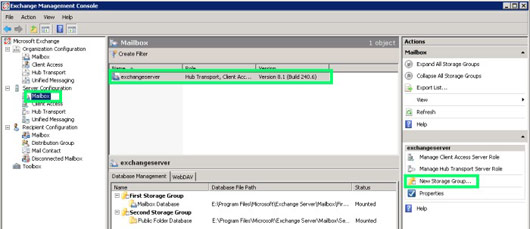 New Storage Group Exchange 2007